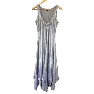 VTG Komarov Babydoll Fairy Maxi‎ Dress Sz PL Beaded Asymmetrical Whimsy Occasion